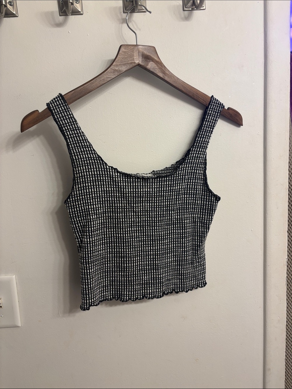 Caution To The Wind Black and White Checkered Cropped Tank